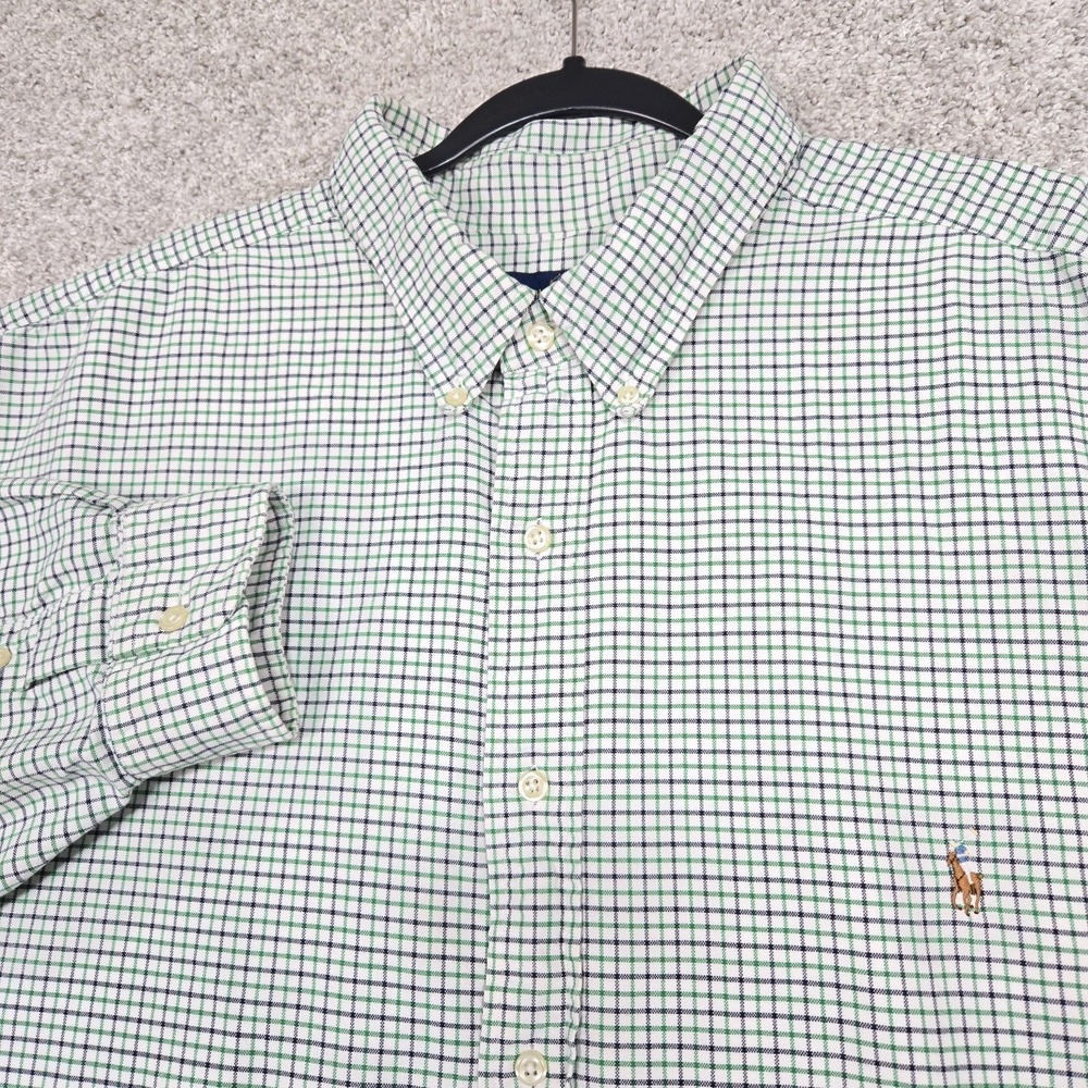 Ralph Lauren Men's 4XLT Tall Button Up Shirt green White Check Classic Fit